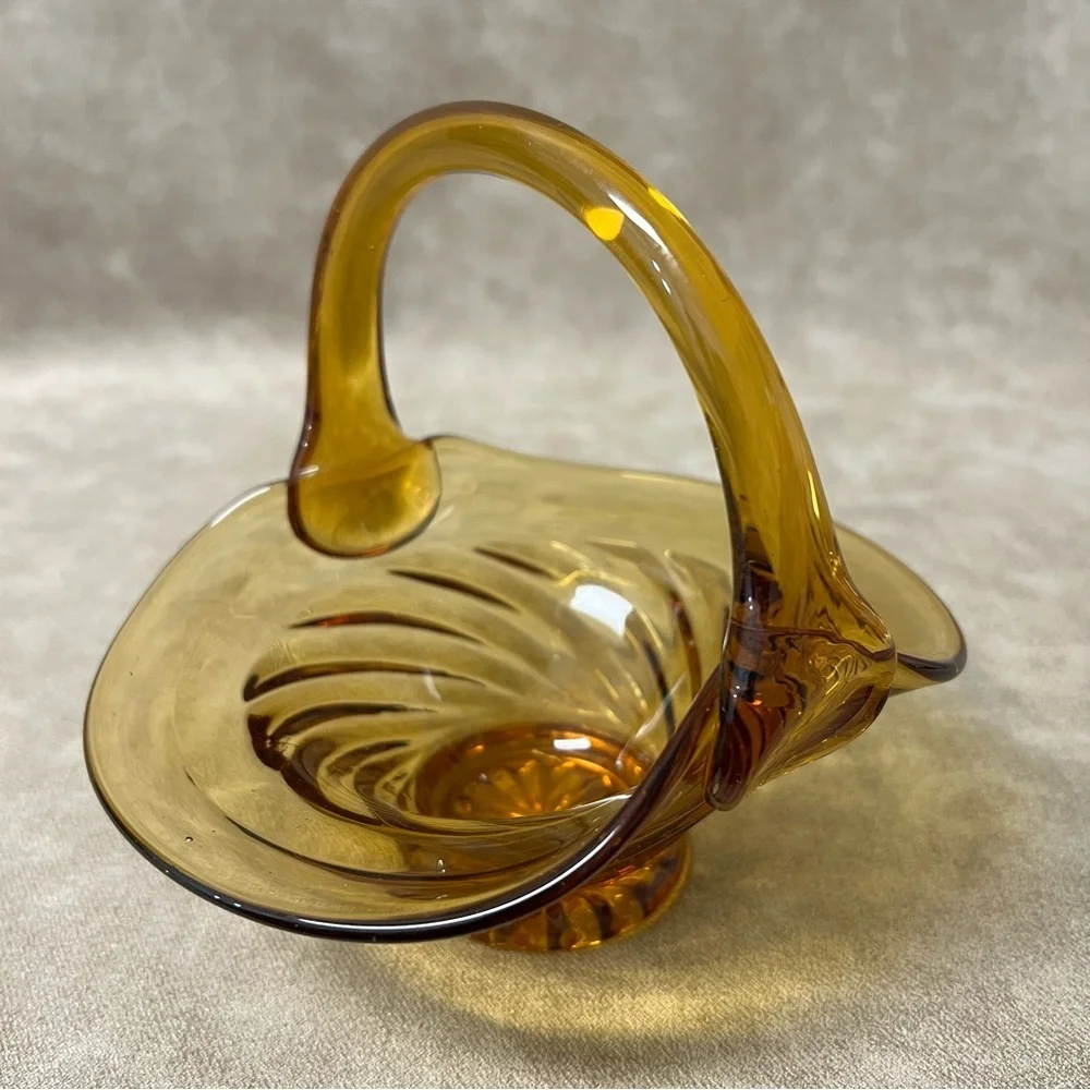 Vintage 1920s Amber-Colored Glass Bridal Basket